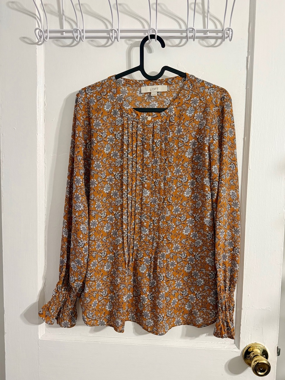 LOFT Mustard Floral Long-Sleeve Blouse